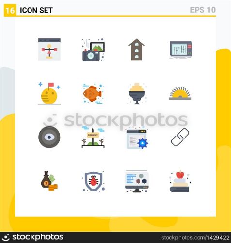 Pack of 16 creative Flat Colors of music, dj, camera, console, shops Editable Pack of Creative Vector Design Elements