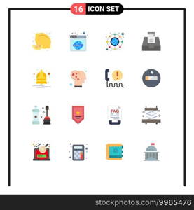 Pack of 16 creative Flat Colors of notify, bell, world, mailbox, inbox Editable Pack of Creative Vector Design Elements