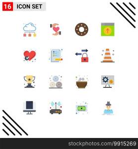 Pack of 16 creative Flat Colors of report, design, love, web, upload Editable Pack of Creative Vector Design Elements