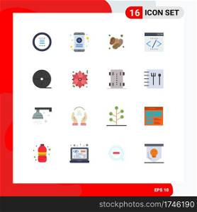 Pack of 16 creative Flat Colors of seo, interface, rx, engine, ramadan Editable Pack of Creative Vector Design Elements