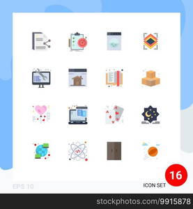 Pack of 16 creative Flat Colors of software, server, target, layer, layers Editable Pack of Creative Vector Design Elements