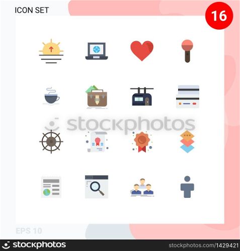 Pack of 16 creative Flat Colors of sound, microphone, heart, mic, report Editable Pack of Creative Vector Design Elements