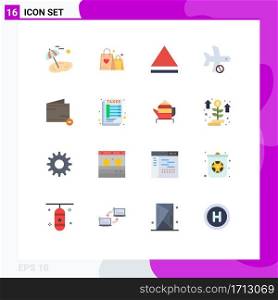 Pack of 16 creative Flat Colors of wallet, e, eject, commerce, transport Editable Pack of Creative Vector Design Elements