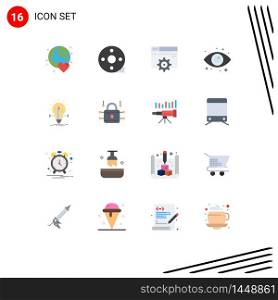 Pack of 16 creative Flat Colors of web, view, clapper board, eye, gear Editable Pack of Creative Vector Design Elements