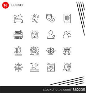 Pack of 16 creative Outlines of cart, creative, masks, corporate, business Editable Vector Design Elements