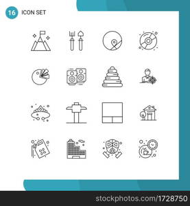 Pack of 16 creative Outlines of chart, marketing, basic, disk, cd Editable Vector Design Elements