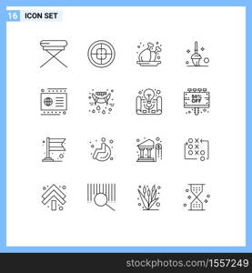 Pack of 16 creative Outlines of credit, mop, target, cleaning, plate Editable Vector Design Elements