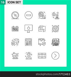 Pack of 16 creative Outlines of depose, career demotion, remove, security, research Editable Vector Design Elements