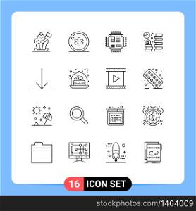 Pack of 16 creative Outlines of dollar, coin, medical, technology, microchip Editable Vector Design Elements