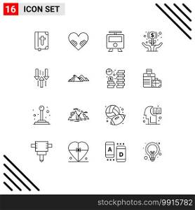 Pack of 16 creative Outlines of down, investment, railway, hands, flower Editable Vector Design Elements