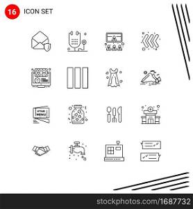 Pack of 16 creative Outlines of elearning, keyboard, medicine, arrow, presentation Editable Vector Design Elements