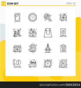 Pack of 16 creative Outlines of flow, flow, time, zoom, search Editable Vector Design Elements