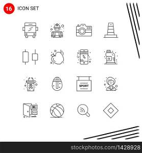 Pack of 16 creative Outlines of horizontal, center, capture, under, construction Editable Vector Design Elements