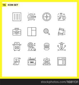 Pack of 16 creative Outlines of info, experiment, handicraft, beaker, soldier Editable Vector Design Elements