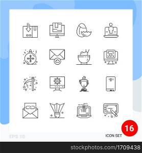 Pack of 16 creative Outlines of marketing, laptop, shop, digital, easter Editable Vector Design Elements