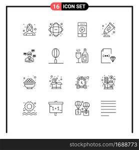 Pack of 16 creative Outlines of paint, art, network, cream, sound Editable Vector Design Elements