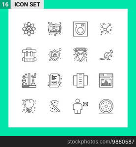 Pack of 16 creative Outlines of protect, antivirus, hard, school, bag Editable Vector Design Elements