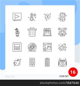 Pack of 16 creative Outlines of recycling bin, decision, right, choose, arrow Editable Vector Design Elements