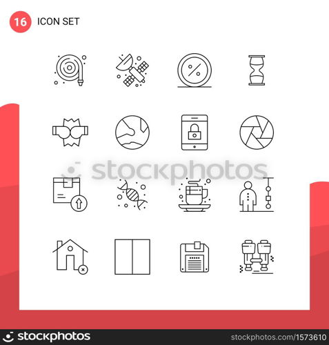 Pack of 16 creative Outlines of sandclock, business, commerce, hourglass, market Editable Vector Design Elements