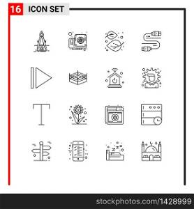 Pack of 16 creative Outlines of share, sata, video, cable, nature Editable Vector Design Elements