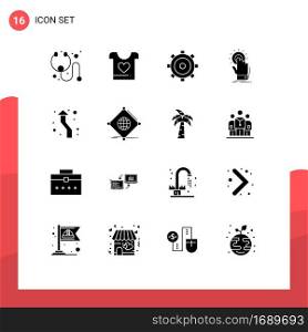 Pack of 16 creative Solid Glyphs of arrows, start, gear, on, click Editable Vector Design Elements