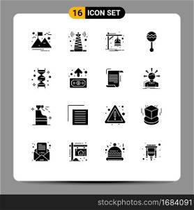 Pack of 16 creative Solid Glyphs of dna, sound, bell, music, instrument Editable Vector Design Elements