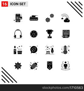 Pack of 16 creative Solid Glyphs of headphone, rain, controls, line, filled Editable Vector Design Elements