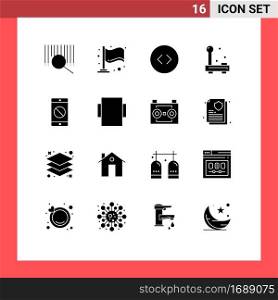 Pack of 16 creative Solid Glyphs of layout, disabled mobile, enlarge, disabled application, equipment Editable Vector Design Elements