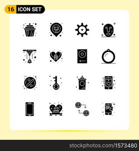 Pack of 16 creative Solid Glyphs of printer, spa, hr, mask, skill Editable Vector Design Elements