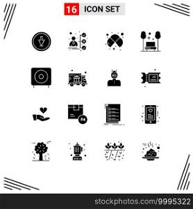 Pack of 16 creative Solid Glyphs of relax, park, candidate, chair, study Editable Vector Design Elements