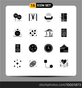 Pack of 16 creative Solid Glyphs of time, alarm, help, gift box, gift pack Editable Vector Design Elements