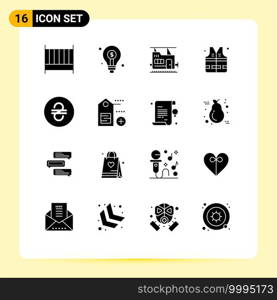 Pack of 16 creative Solid Glyphs of ukraine, hryvna, investment, park, lifejacket Editable Vector Design Elements