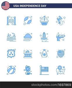 Pack of 16 creative USA Independence Day related Blues of gate  flying  united  summer  cake Editable USA Day Vector Design Elements