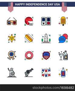 Pack of 16 creative USA Independence Day related Flat Filled Lines of badge  food  state  cream  american Editable USA Day Vector Design Elements