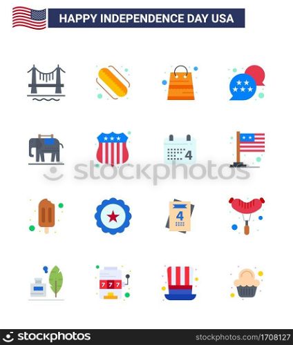 Pack of 16 creative USA Independence Day related Flats of usa; elephent; money; chat bubble; usa Editable USA Day Vector Design Elements