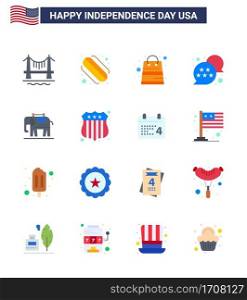 Pack of 16 creative USA Independence Day related Flats of usa; elephent; money; chat bubble; usa Editable USA Day Vector Design Elements