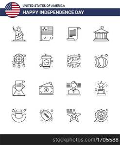 Pack of 16 creative USA Independence Day related Lines of adornment  american  usa  flag  usa Editable USA Day Vector Design Elements