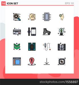 Pack of 16 Modern Flat Color Filled Lines Signs and Symbols for Web Print Media such as idea, staff, board, like, hardware Editable Creative Vector Design Elements