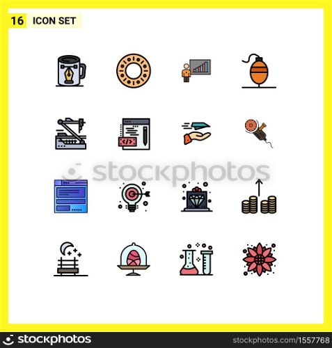 Pack of 16 Modern Flat Color Filled Lines Signs and Symbols for Web Print Media such as medical, fishing, graph, fish, success Editable Creative Vector Design Elements