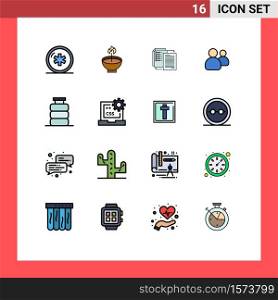 Pack of 16 Modern Flat Color Filled Lines Signs and Symbols for Web Print Media such as friends, wlan, diwali, transfer, file Editable Creative Vector Design Elements