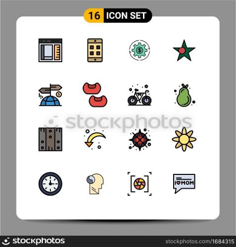Pack of 16 Modern Flat Color Filled Lines Signs and Symbols for Web Print Media such as star, bangladesh, revenue, profit, making Editable Creative Vector Design Elements