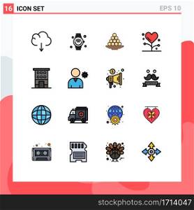 Pack of 16 Modern Flat Color Filled Lines Signs and Symbols for Web Print Media such as form, disease, bowl, treat, laddu Editable Creative Vector Design Elements