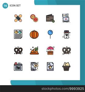 Pack of 16 Modern Flat Color Filled Lines Signs and Symbols for Web Print Media such as technology, mobile, chinese, devices, wallet Editable Creative Vector Design Elements
