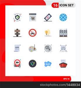 Pack of 16 Modern Flat Colors Signs and Symbols for Web Print Media such as sign, world, cinema tickets, internet, tickets Editable Pack of Creative Vector Design Elements