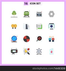 Pack of 16 Modern Flat Colors Signs and Symbols for Web Print Media such as construction, thinking, schedule, mechanic, idea Editable Pack of Creative Vector Design Elements