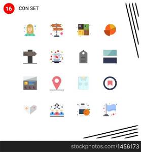 Pack of 16 Modern Flat Colors Signs and Symbols for Web Print Media such as sign, graph, back to school, pie, analytics Editable Pack of Creative Vector Design Elements
