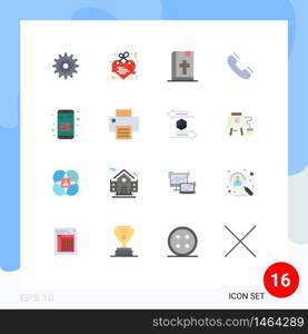 Pack of 16 Modern Flat Colors Signs and Symbols for Web Print Media such as online wallet, ring, book, telephone, contact Editable Pack of Creative Vector Design Elements