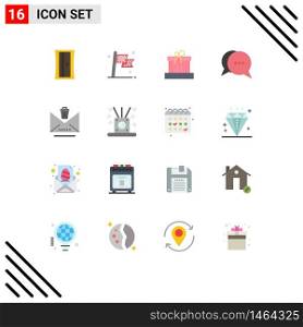 Pack of 16 Modern Flat Colors Signs and Symbols for Web Print Media such as email, bubble, gift, messages, chat Editable Pack of Creative Vector Design Elements