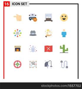 Pack of 16 Modern Flat Colors Signs and Symbols for Web Print Media such as skin, happy, vehicles, face, sleep Editable Pack of Creative Vector Design Elements