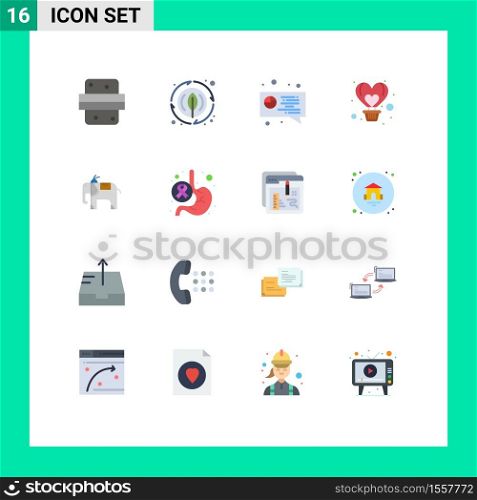 Pack of 16 Modern Flat Colors Signs and Symbols for Web Print Media such as elephant, heart, plant, fly, air Editable Pack of Creative Vector Design Elements